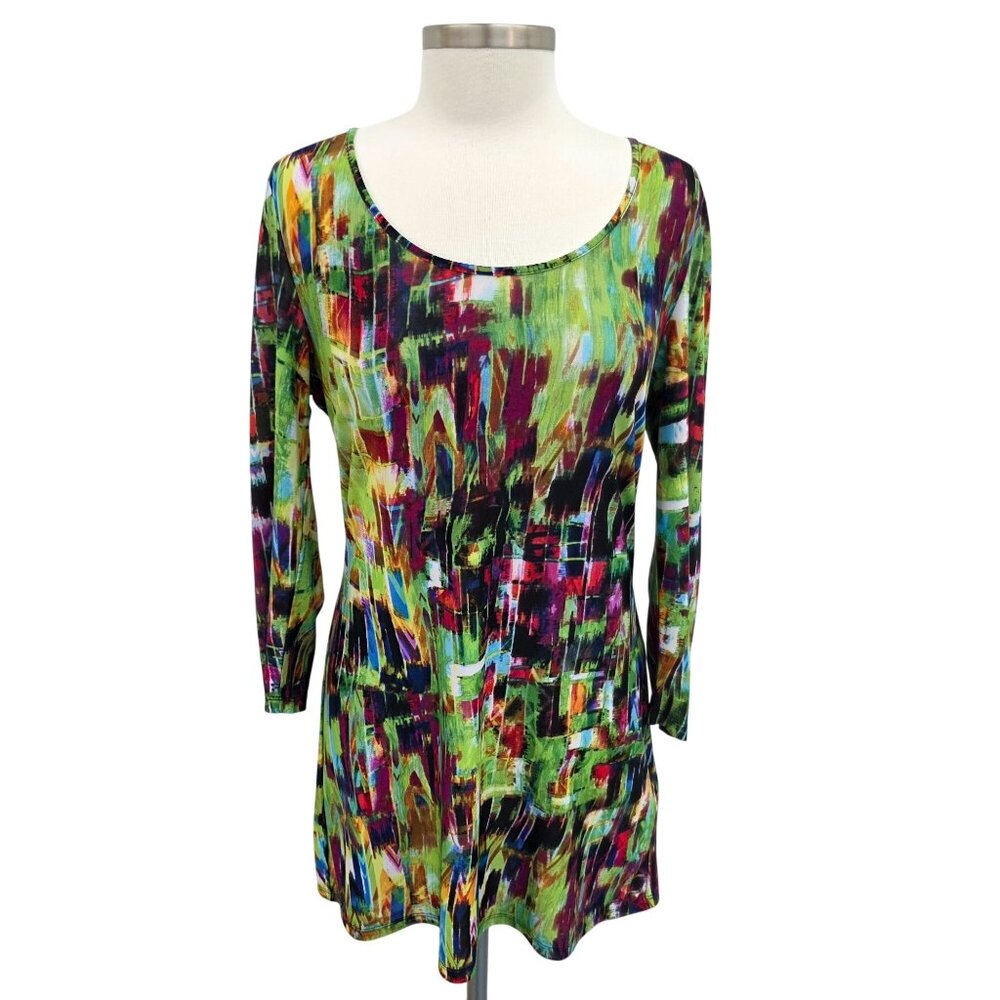 Milano Tunic Top Womens Size M Multicolor Abstract Print Scoop Neck Artsy Retro